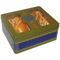 Big rectangular metal tin with transparent window for packaging